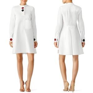 Derek LAM Retro 60s Shirt Dress Floral Embroidered Stand Collar Tailored Tunic 0